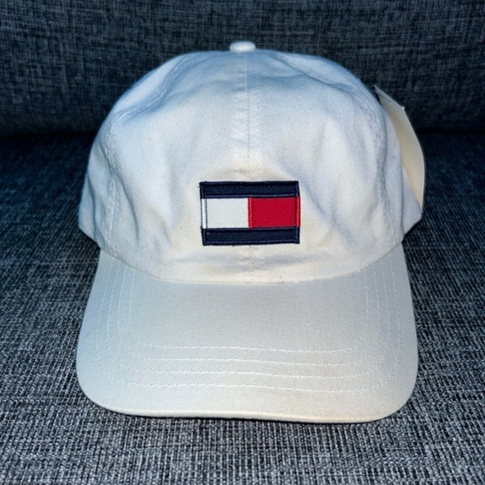 Vintage Tommy Hilfiger Hat Strapback White 6 Panel Dad Cap Nautical 90s
